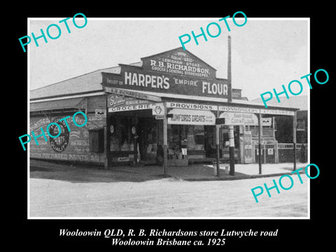 OLD LARGE HISTORIC PHOTO OF WOOLOOWIN QLD, RICHARDSONS GENERAL STORE c1925