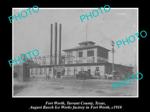 OLD LARGE HISTORIC PHOTO OF FORT WORTH TEXAS, BUSCH ICE WORKS FACTORY c1910