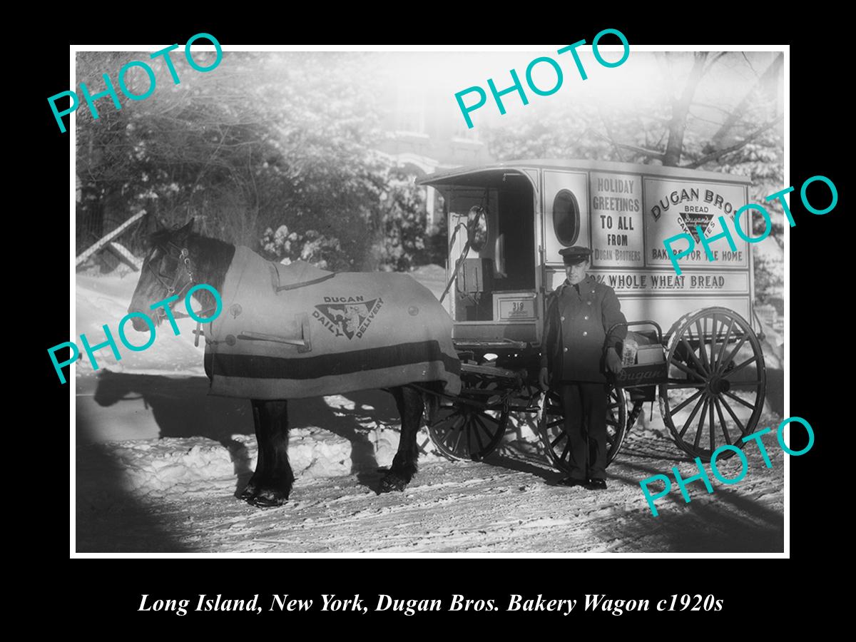 OLD LARGE HISTORIC PHOTO OF LONG ISLAND NEW YORK, DUGANS BAKERY CART c1920