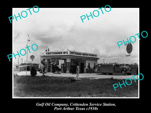 OLD LARGE HISTORIC PHOTO GULF OIL COMPANY SERVICE STATION PORT ARTHUR TEXAS 1930