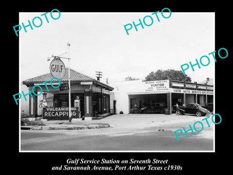 OLD LARGE HISTORIC PHOTO GULF OIL COMPANY SERVICE STATION PORT ARTHUR TEXAS 1931