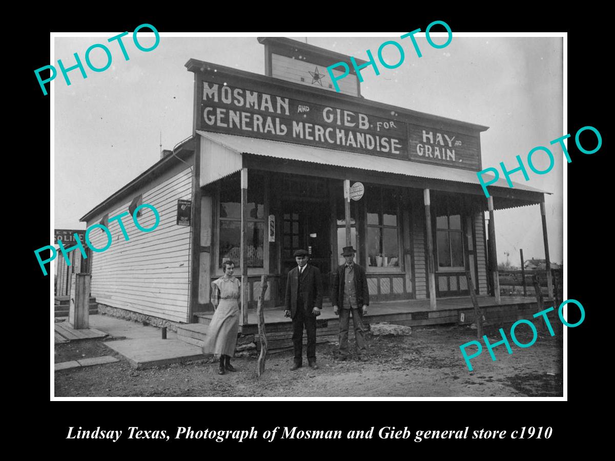 OLD LARGE HISTORIC PHOTO OF LINDSAY TEXAS, MOSMANs GENERAL STORE c1910