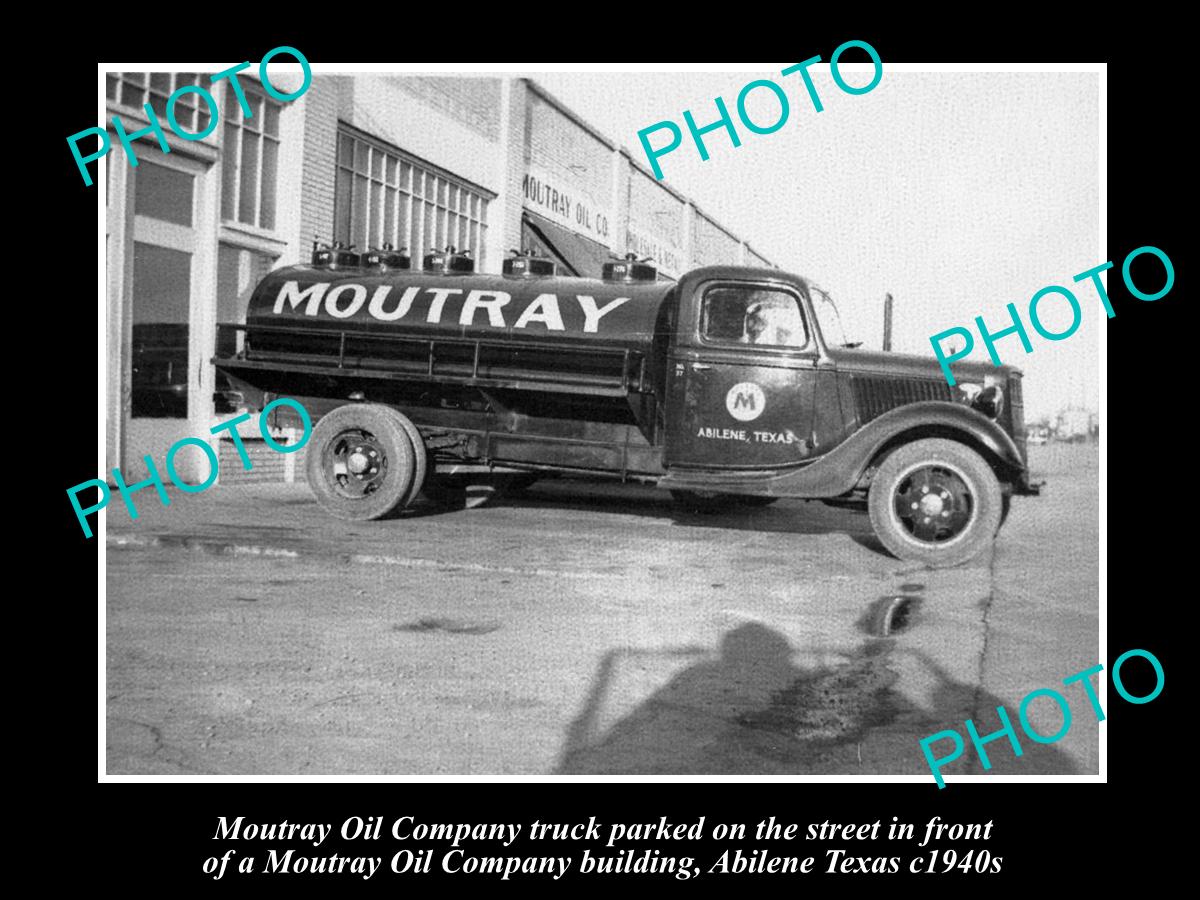 OLD LARGE HISTORIC PHOTO OF MOUTRAY OIL COMPANY TRUCK c1940s ALIBENE TEXAS