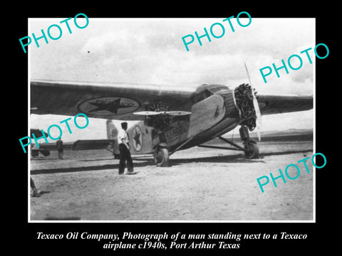 OLD LARGE HISTORIC PHOTO OF TEXACO OIL COMPANY AIRCRAFT, PORT ARTHUR TEXAS c1940