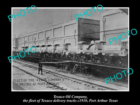 OLD LARGE HISTORIC PHOTO OF TEXACO OIL Co TRUCK FLEET, PORT ARTHUR TEXAS c1910