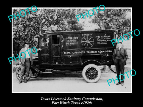 OLD LARGE HISTORIC PHOTO OF FORT WORTH, TEXAS LIVESTOCK COMMISSION CAR c1920s