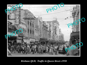 OLD LARGE HISTORIC PHOTO OF BRISBANE QLD, QUEEN STREET IN THE CITY c1958