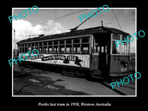 OLD LARGE HISTORIC PHOTO OF PERTH'S LAST EVER TRAM CARRAIGE 1958, WEST AUSTRALIA