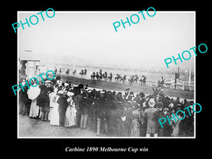 OLD LARGE HORSE RACING PHOTO OF CARBINE WINNING THE 1890 MELBOURNE CUP