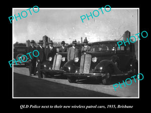 OLD LARGE PHOTO OF THE QLD POLICE WITH THEIR WIRELESS PATROL CARS, 1935 BRISBANE