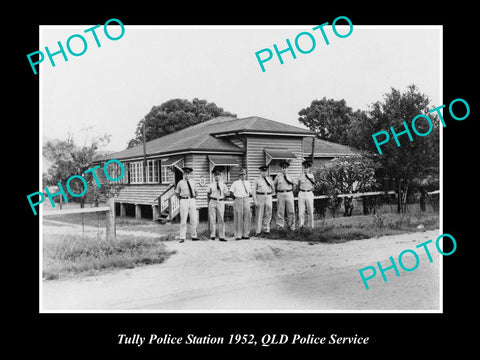 OLD LARGE HISTORICAL PHOTO OF THE TULLY POLICE STATION & OFFICERS c1952 QLD