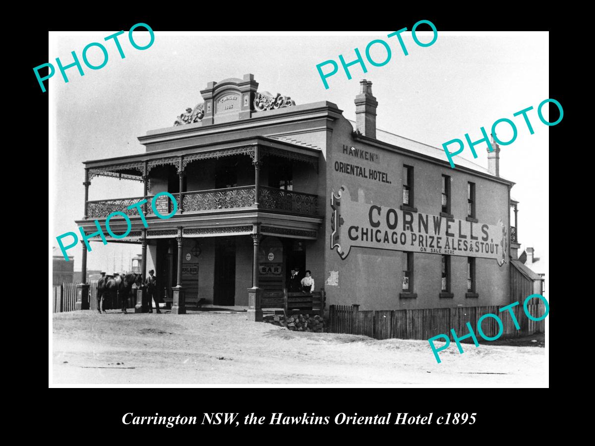 OLD LARGE HISTORICAL PHOTO OF CARRINGTON NSW, VIEW OF HAWKENS HOTEL c1895