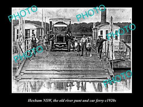 OLD LARGE HISTORICAL PHOTO OF HEXHAM NSW, THE OLD RIVER PUNT AND CAR FERRY 1920