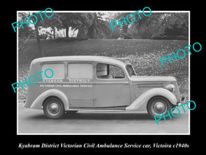 OLD LARGE HISTORICAL PHOTO OF KYABRAM VICTORIA, AMBULANCE SERVICE CAR c1940s