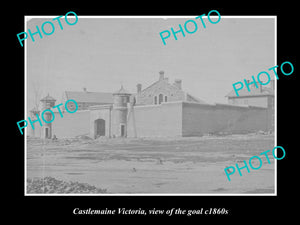 OLD LARGE HISTORICAL PHOTO OF CASTLEMAINE VICTORIA, VIEW OF THE OLD GOAL c1860