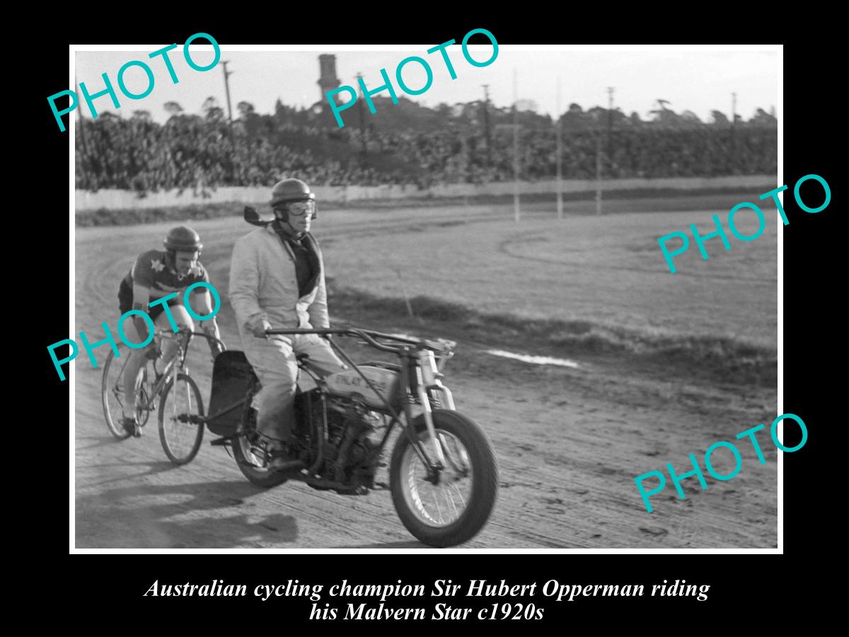 HISTORICAL PHOTO OF CYCLING GREAT HUBERT OPPERMAN RIDING HIS MALVERN STAR 1920