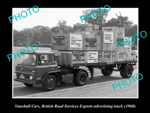 OLD LARGE HISTORICAL PHOTO OF VAUXHALL CARS EXPORTS ADVERTISING TRUCK c1960s