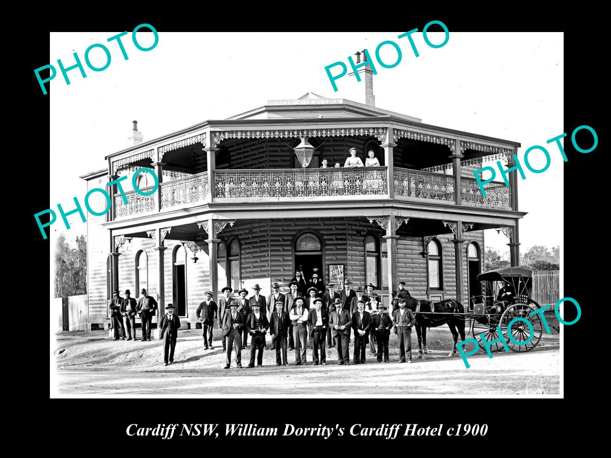 OLD LARGE HISTORICAL PHOTO OF CARDIFF NSW, VIEW OF DORRITYS CARDIFF HOTEL c1900