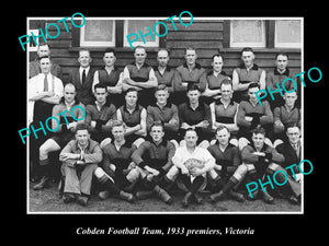 OLD LARGE HISTORICAL PHOTO OF THE COBDEN FOOTBALL CLUB, VICTORIA 1933 PREMIERS