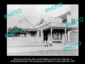 OLD LARGE HISTORICAL PHOTO OF BUNINYONG VICTORIA, BUTCHERS TEA ROOMS c1905