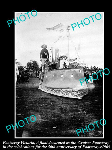 OLD LARGE HISTORICAL PHOTO OF FOOTSCRAY VICTORIA, 50th ANNIVERSARY FLOAT c1909