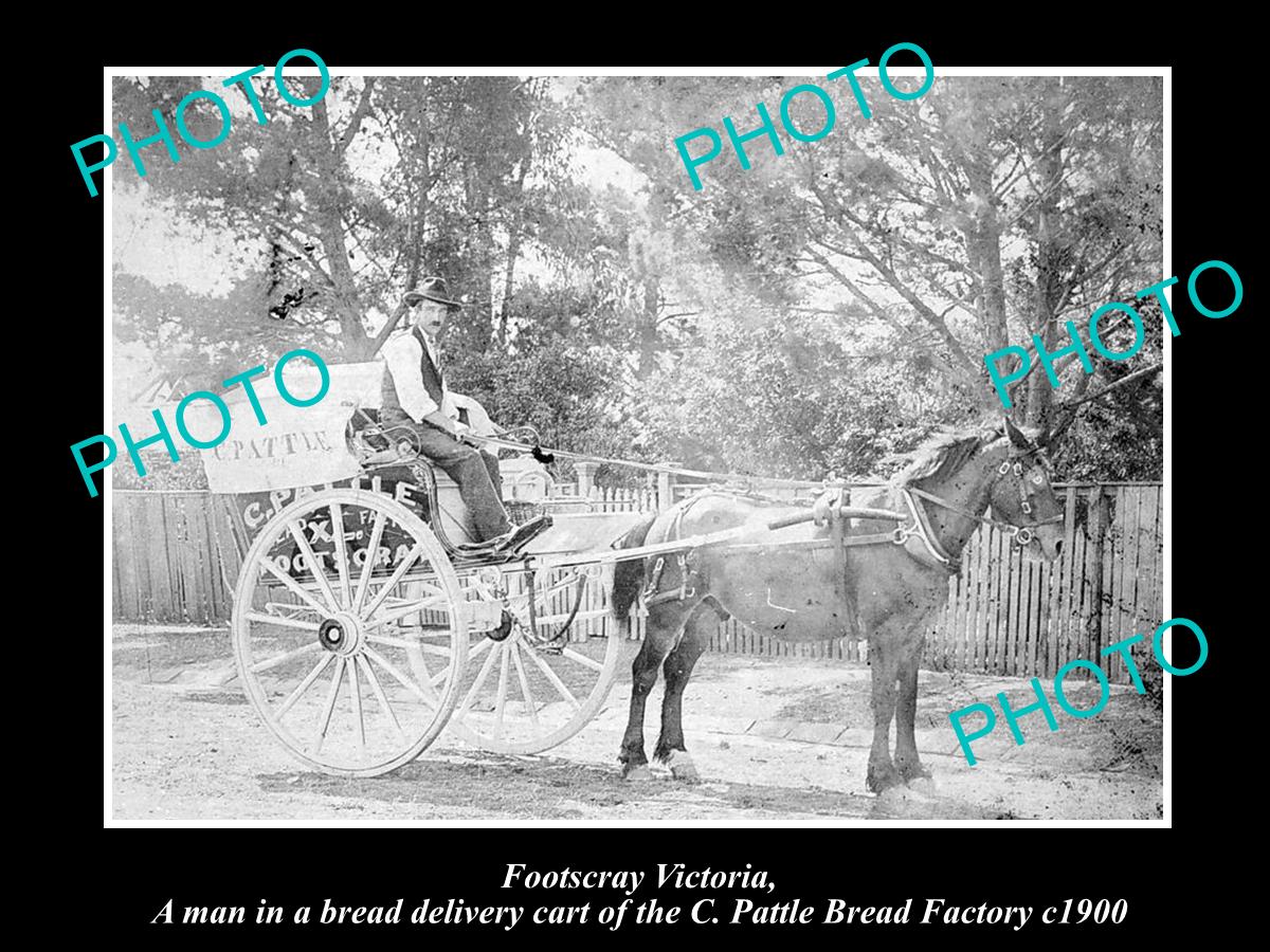 OLD LARGE HISTORICAL PHOTO OF FOOTSCRAY VICTORIA, PATTLE BREAD FACTORY CART 1900