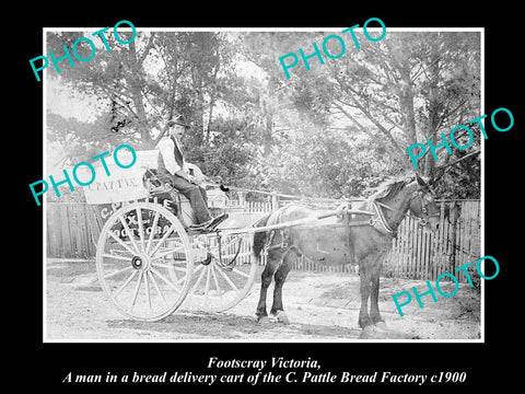 OLD LARGE HISTORICAL PHOTO OF FOOTSCRAY VICTORIA, PATTLE BREAD FACTORY CART 1900