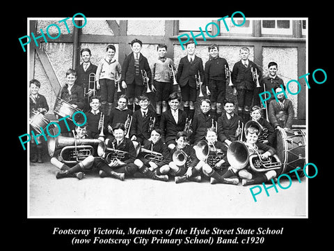 OLD LARGE HISTORICAL PHOTO OF FOOTSCRAY VICTORIA, STATE SCHOOL BAND c1920