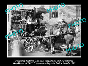 OLD LARGE HISTORICAL PHOTO OF FOOTSCRAY VICTORIA, MITCHELLS BAKERY CART c1935