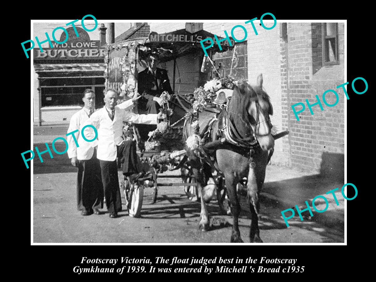 OLD LARGE HISTORICAL PHOTO OF FOOTSCRAY VICTORIA, MITCHELLS BAKERY CART c1935 1