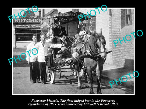 OLD LARGE HISTORICAL PHOTO OF FOOTSCRAY VICTORIA, MITCHELLS BAKERY CART c1935 1