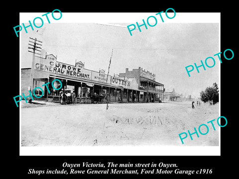 OLD LARGE HISTORICAL PHOTO OF OUYEN VICTORIA, VIEW OF THE MAIN STREET SHOPS 1916