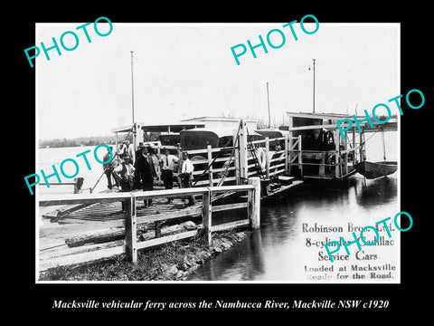 OLD LARGE HISTORICAL PHOTO OF MACKSVILLE NSW, THE NAMBUCCA RIVER CAR FERRY c1920