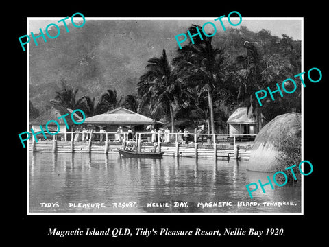 OLD LARGE HISTORICAL PHOTO OF MAGNETIC ISLAND QLD, TIDYS PLEASURE RESORT c1920