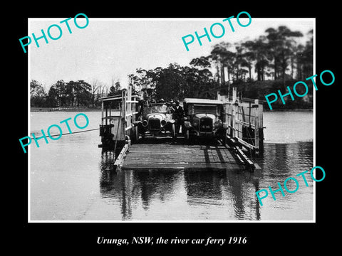 OLD LARGE HISTORICAL PHOTO OF URUNGA NSW, VIEW OF THE RIVER CAR FERRY c1916