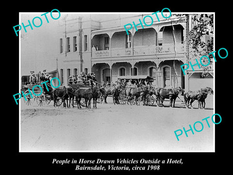 OLD LARGE HISTORICAL PHOTO OF BAIRNSDALE VICTORIA, CARRIAGES AT THE HOTEL c1908