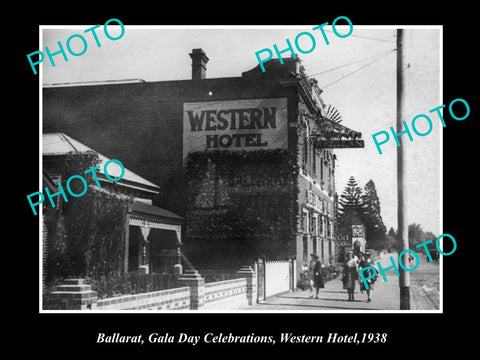 OLD LARGE HISTORICAL PHOTO OF BALLARAT VICTORIA, VIEW OF THE WESTERN HOTEL c1938