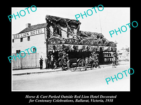 OLD LARGE HISTORICAL PHOTO OF BALLARAT VICTORIA, VIEW OF RED LION HOTEL c1938