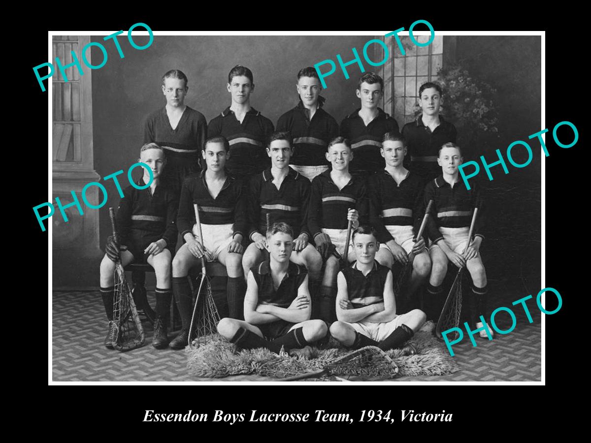 OLD LARGE HISTORICAL PHOTO OF THE ESSENDON BOYS LACROSSE TEAM c1934, VICTORIA