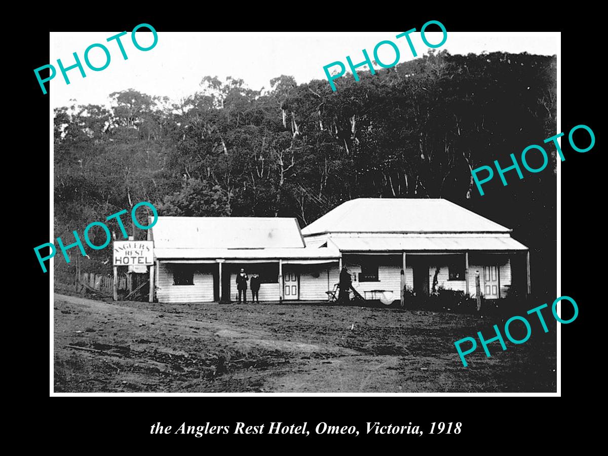 OLD LARGE HISTORICAL PHOTO OF OMEO VICTORIA, VIEW OF THE ANGLERS REST HOTEL 1918