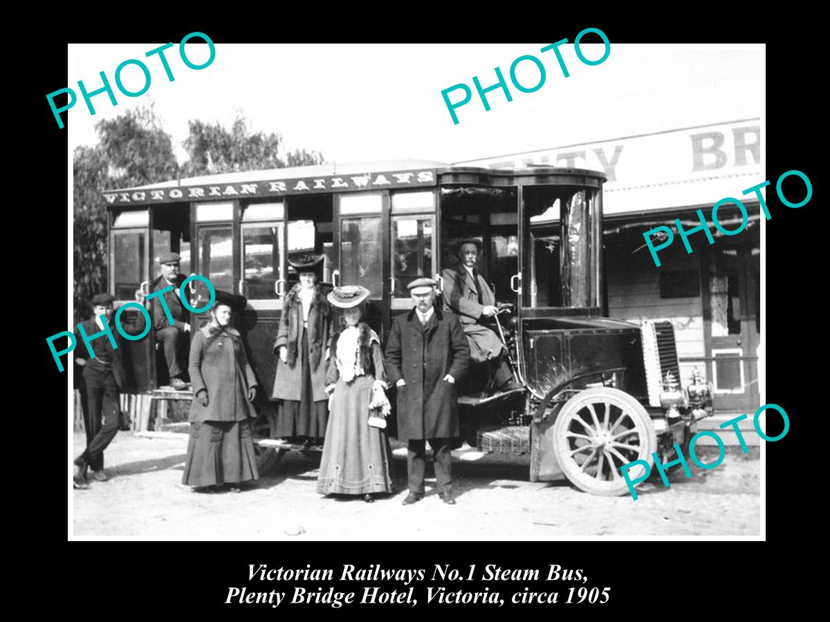 OLD LARGE HISTORICAL PHOTO OF VICTORIAN RAILWAY STEAM BUS, PLENTY BRIDGE 1905