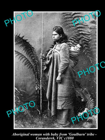 OLD LARGE HISTORICAL PHOTO OF ABORIGINAL WOMAN & BABY, GOULBURN TRIBE c1880