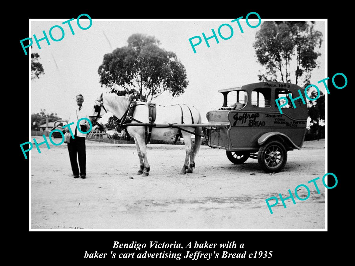 OLD LARGE HISTORICAL PHOTO OF BENDIGO VICTORIA, JEFFERY'S BAKERY CART c1935