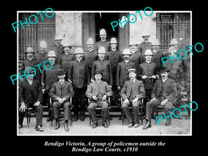 OLD LARGE HISTORICAL PHOTO OF BENDIGO VICTORIA, POLICE AT THE LAW COURTS c1910