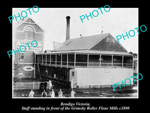 OLD LARGE HISTORICAL PHOTO OF BENDIGO VICTORIA, VIEW OF GRIMSBYs FLOUR MILL 1890