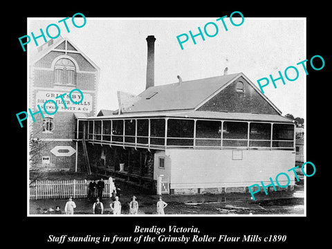 OLD LARGE HISTORICAL PHOTO OF BENDIGO VICTORIA, VIEW OF GRIMSBYs FLOUR MILL 1890