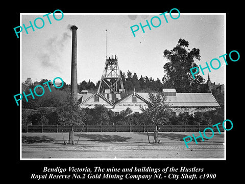 OLD LARGE HISTORICAL PHOTO OF BENDIGO VICTORIA, VIEW OF HUSTLERS GOLD MINE c1900