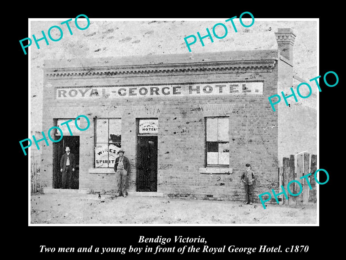 OLD LARGE HISTORICAL PHOTO OF BENDIGO VICTORIA, VIEW OF ROYAL GEORGE HOTEL c1890