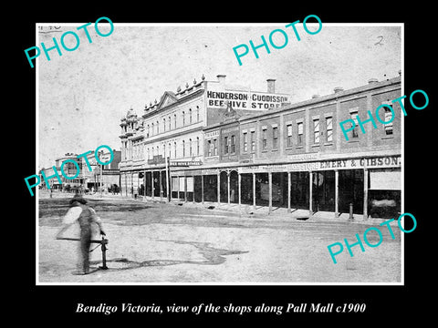 OLD LARGE HISTORICAL PHOTO OF BENDIGO VICTORIA, VIEW OF THE PALL MALL SHOP c1900