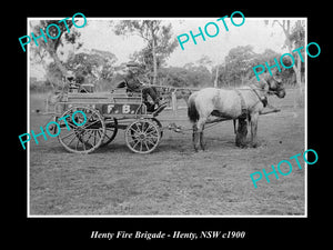 OLD LARGE HISTORICAL PHOTO OF HENTY NSW, THE FIRE BRIGADE HORSE & CART c1900